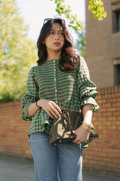 BOWEN SMOCKED BLOUSE IN GREEN TARTAN