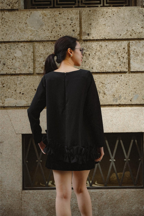 BRERA RUFFLE TOP IN NOIR