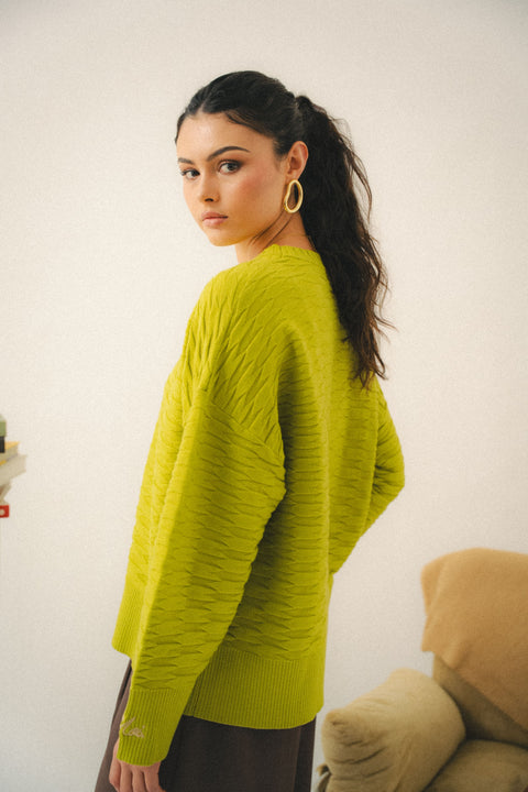 NUVOLA KNIT SWEATER IN CHARTREUSE