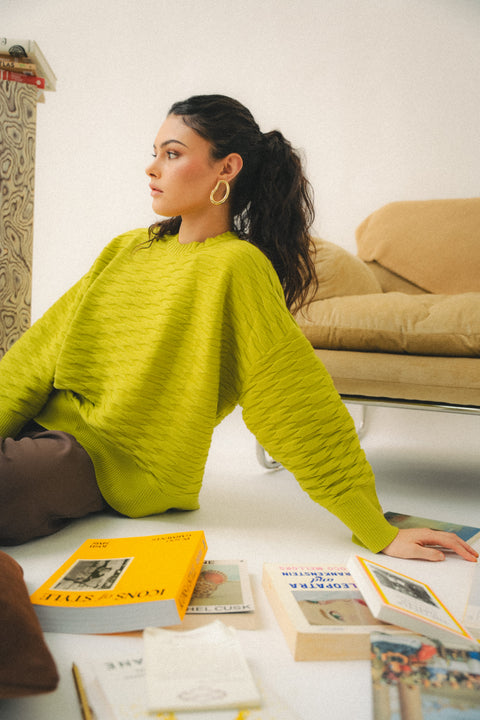 NUVOLA KNIT SWEATER IN CHARTREUSE