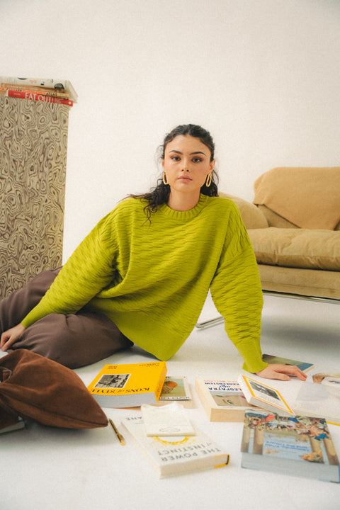 NUVOLA KNIT SWEATER IN CHARTREUSE