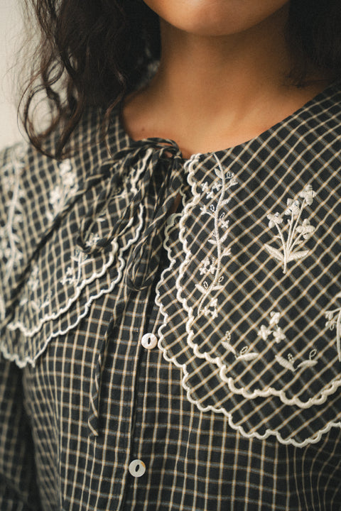 SERENDIPITY BLOUSE IN NOIR GINGHAM
