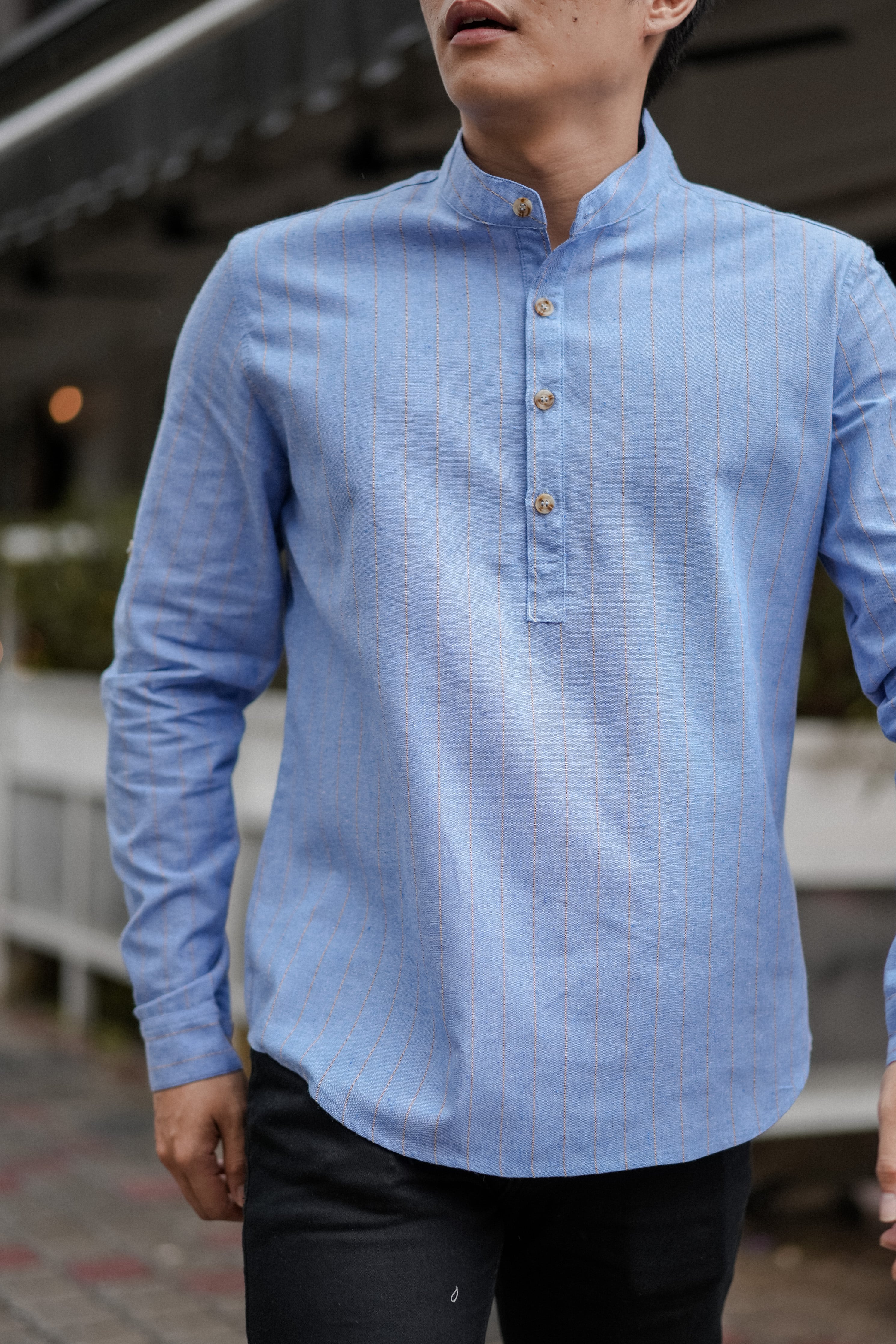 closeup picture of blue kurta by Petit Moi