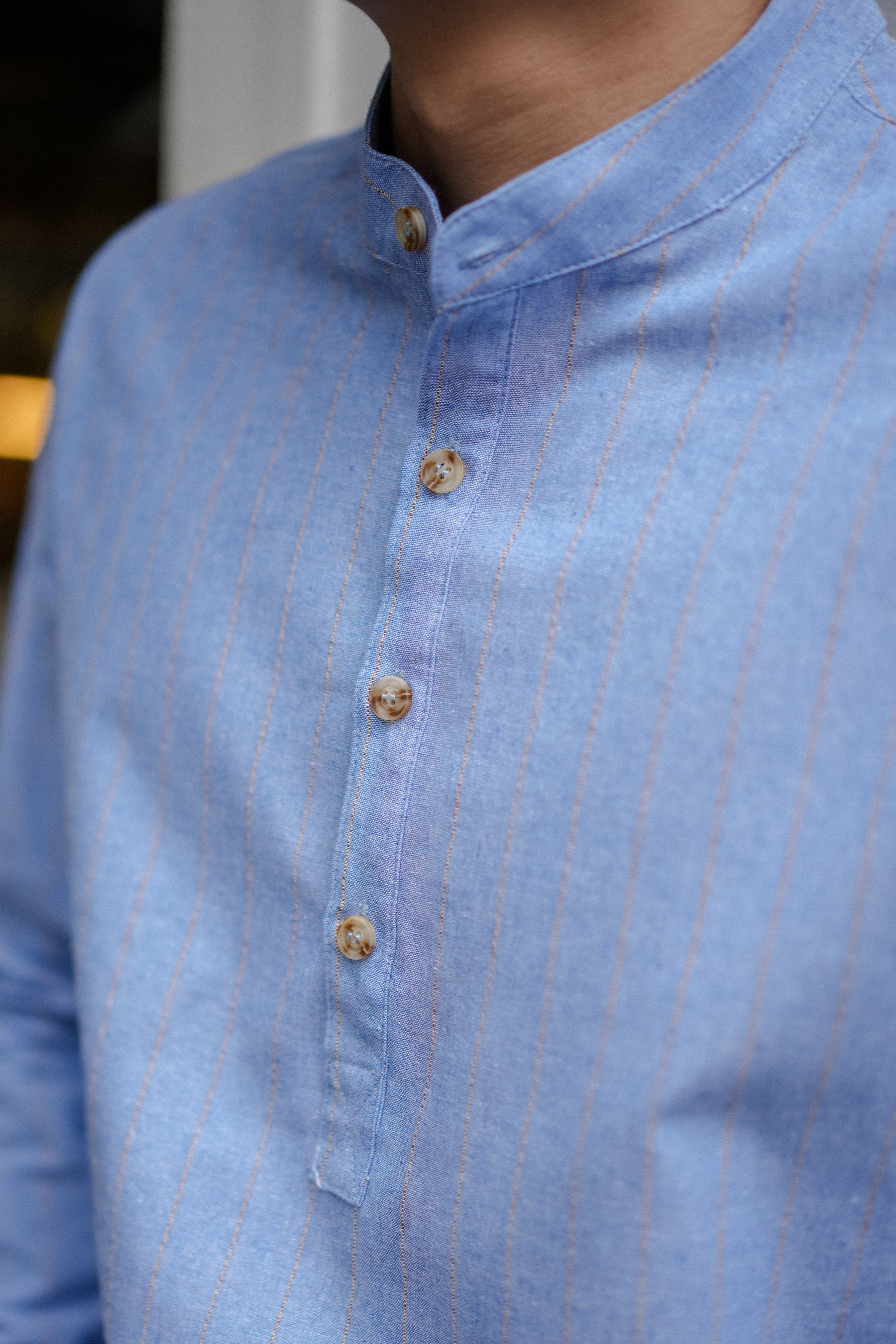 closeup picture of blue kurta by Petit Moi