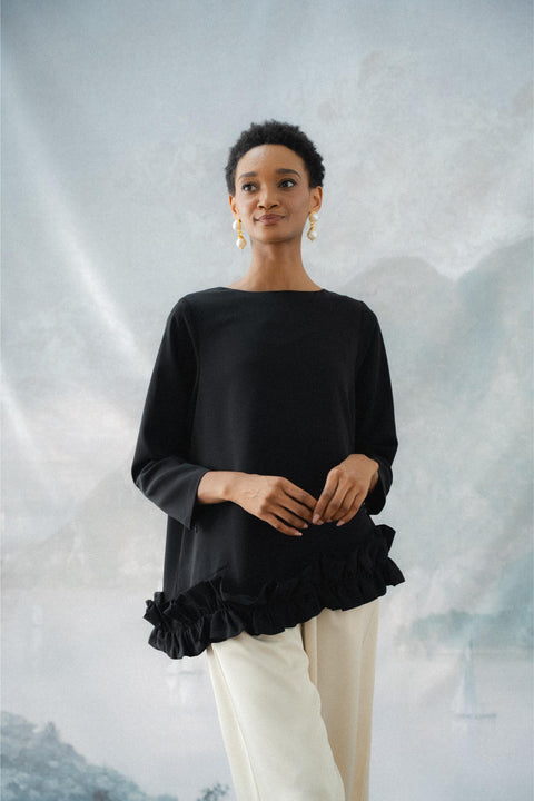 BRERA RUFFLE TOP IN NOIR