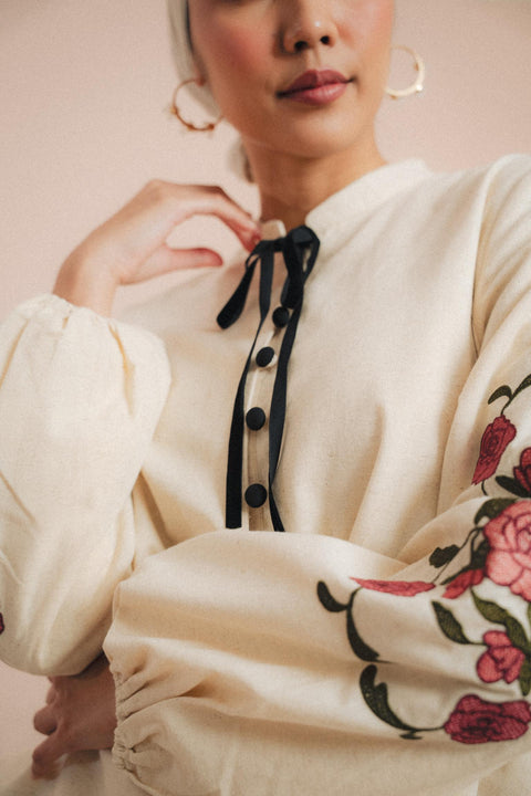 MARGUERITE BLOUSE IN VELOUR ROSE
