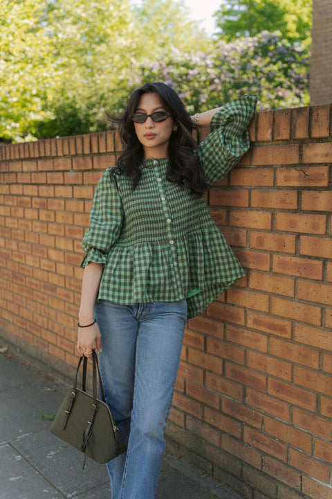 BOWEN SMOCKED BLOUSE IN GREEN TARTAN