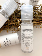 High quality hand sanitiser made by petit moi. arranged on a white table