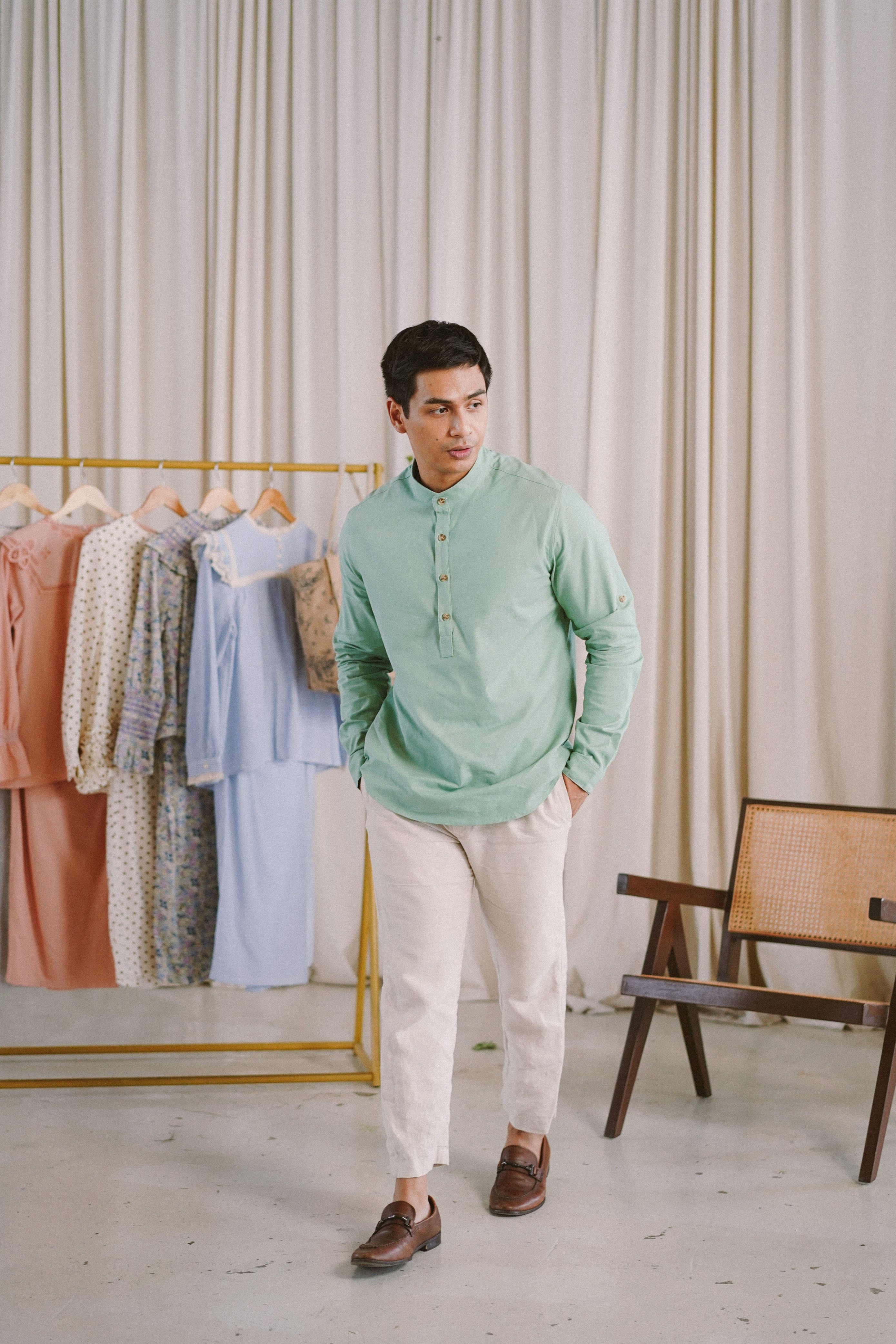 male model in green kurta by Petit Moi