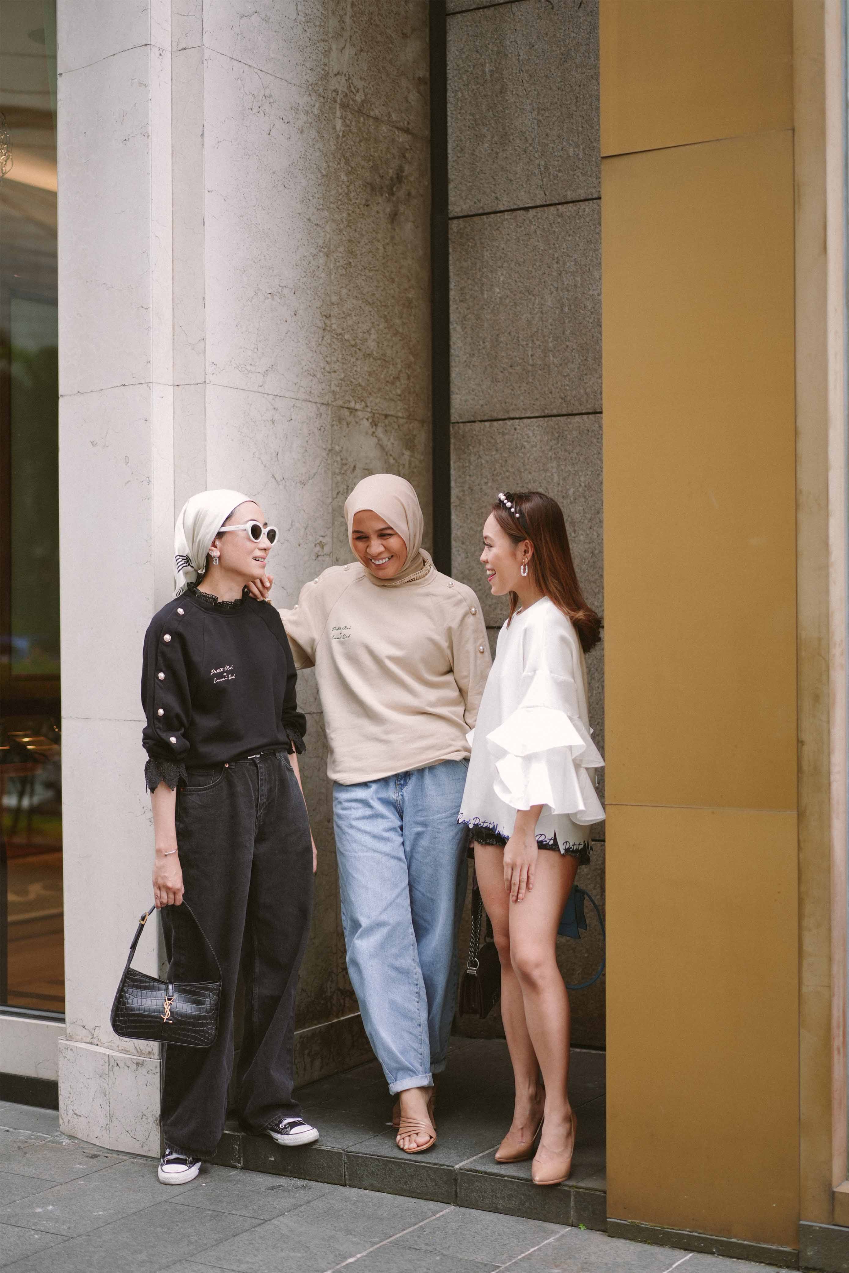 three bestfriends wearing their favourite clothes designed by petit moi