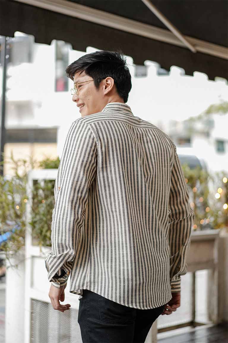 asian model in white striped high quality kurta by Petit Moi