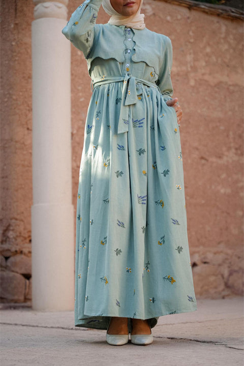 NAEMA DRESS IN TEAL FLORAL