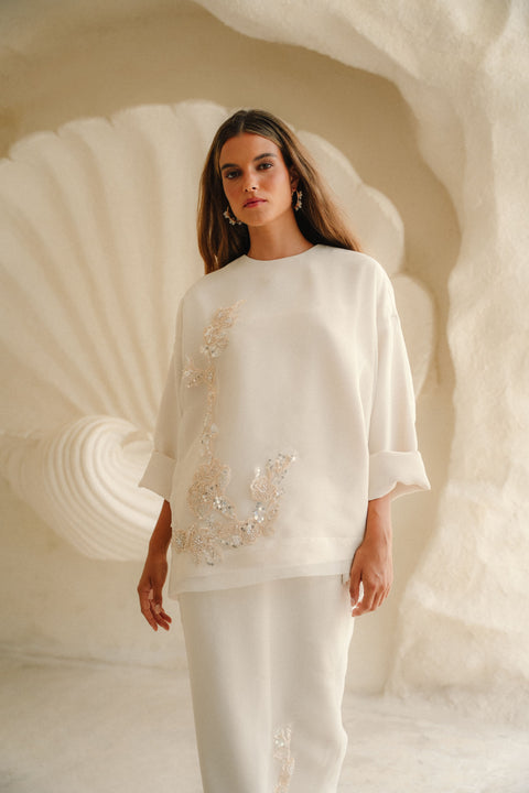 CAMELIA ORGANZA TOP IN VANILLA SILK