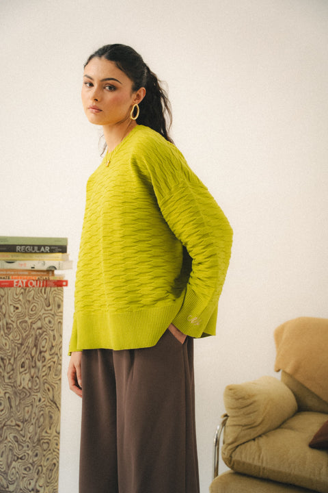 NUVOLA KNIT SWEATER IN CHARTREUSE