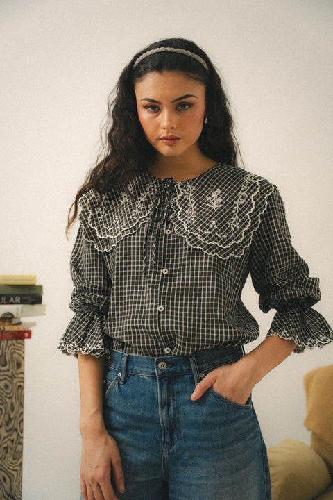 SERENDIPITY BLOUSE IN NOIR GINGHAM
