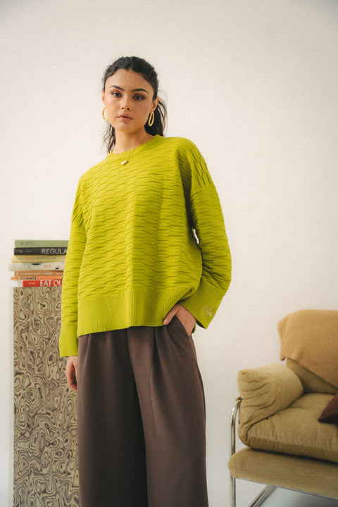 NUVOLA KNIT SWEATER IN CHARTREUSE