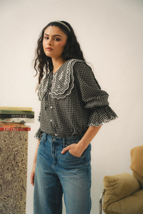 SERENDIPITY BLOUSE IN NOIR GINGHAM