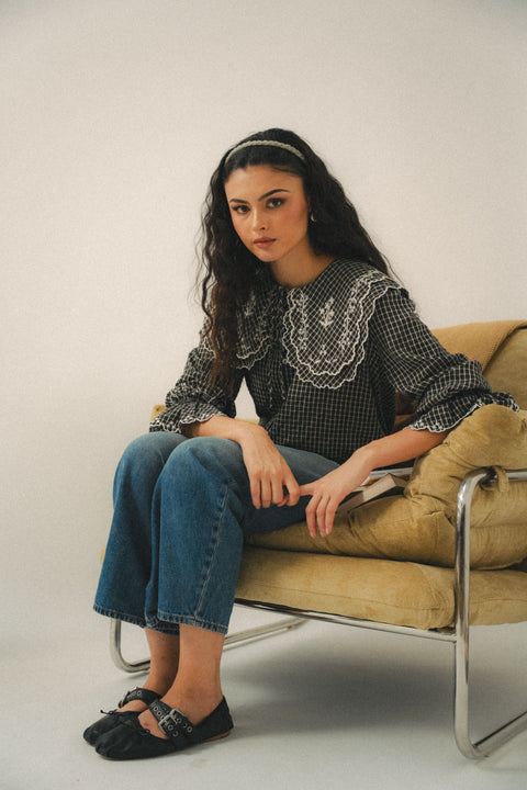 SERENDIPITY BLOUSE IN NOIR GINGHAM