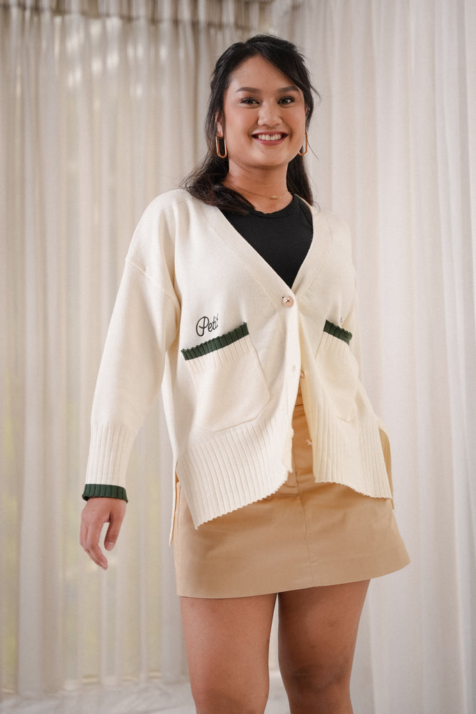 female model posing in casual clothing and her new high quality jumper by petit moi