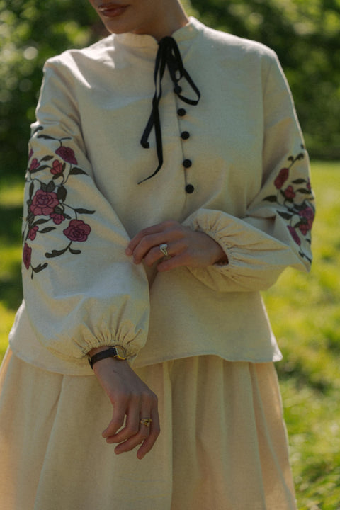 MARGUERITE BLOUSE IN VELOUR ROSE