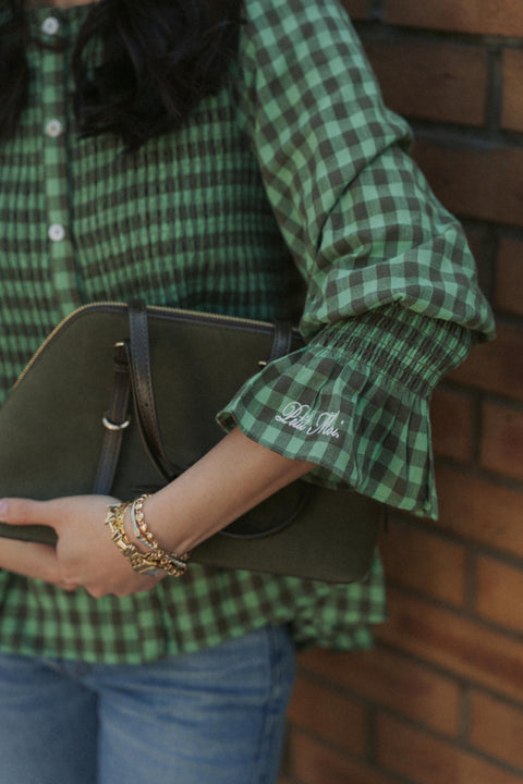 BOWEN SMOCKED BLOUSE IN GREEN TARTAN