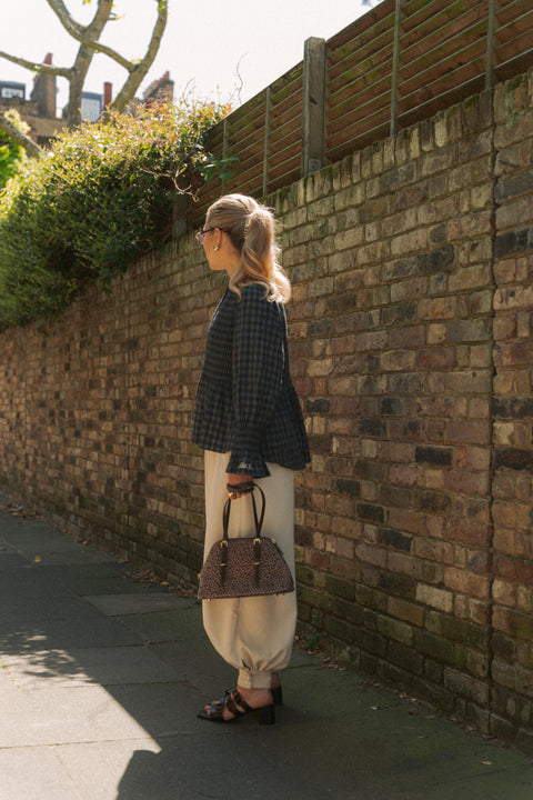 BOWEN SMOCKED BLOUSE IN NAVY TARTAN