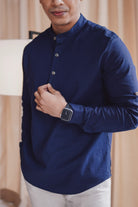 Male model in high quality blue kurta by Petit Moi