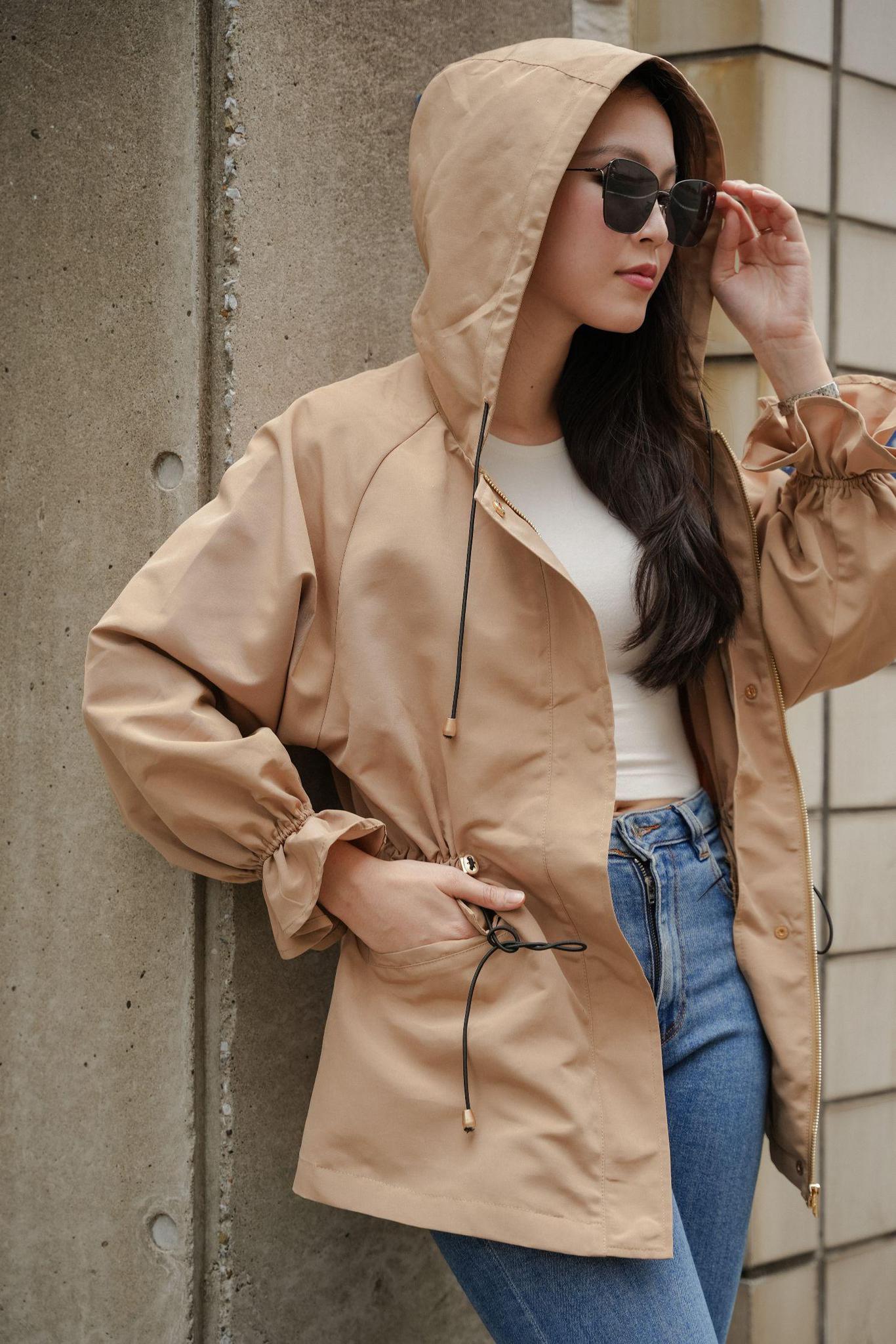 Beige hooded jacket hot sale