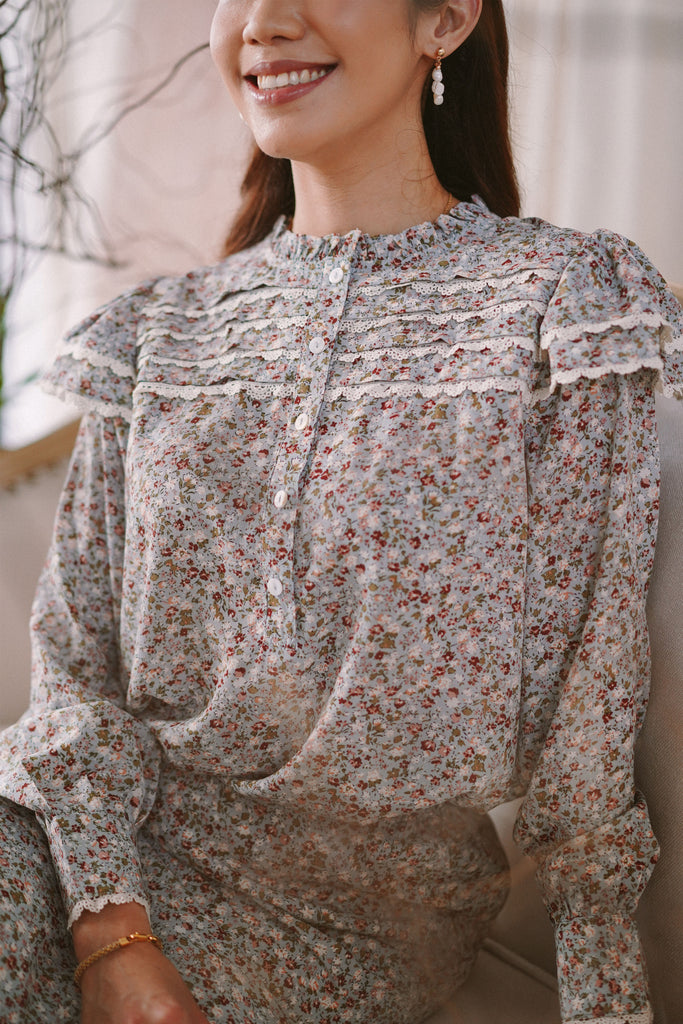 Closeup shot of female model wearing high quality clothes by petit moi