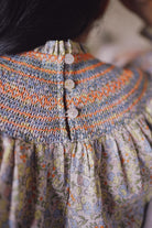 Closeup backshot of pastel floral baju kurung made by petit moi